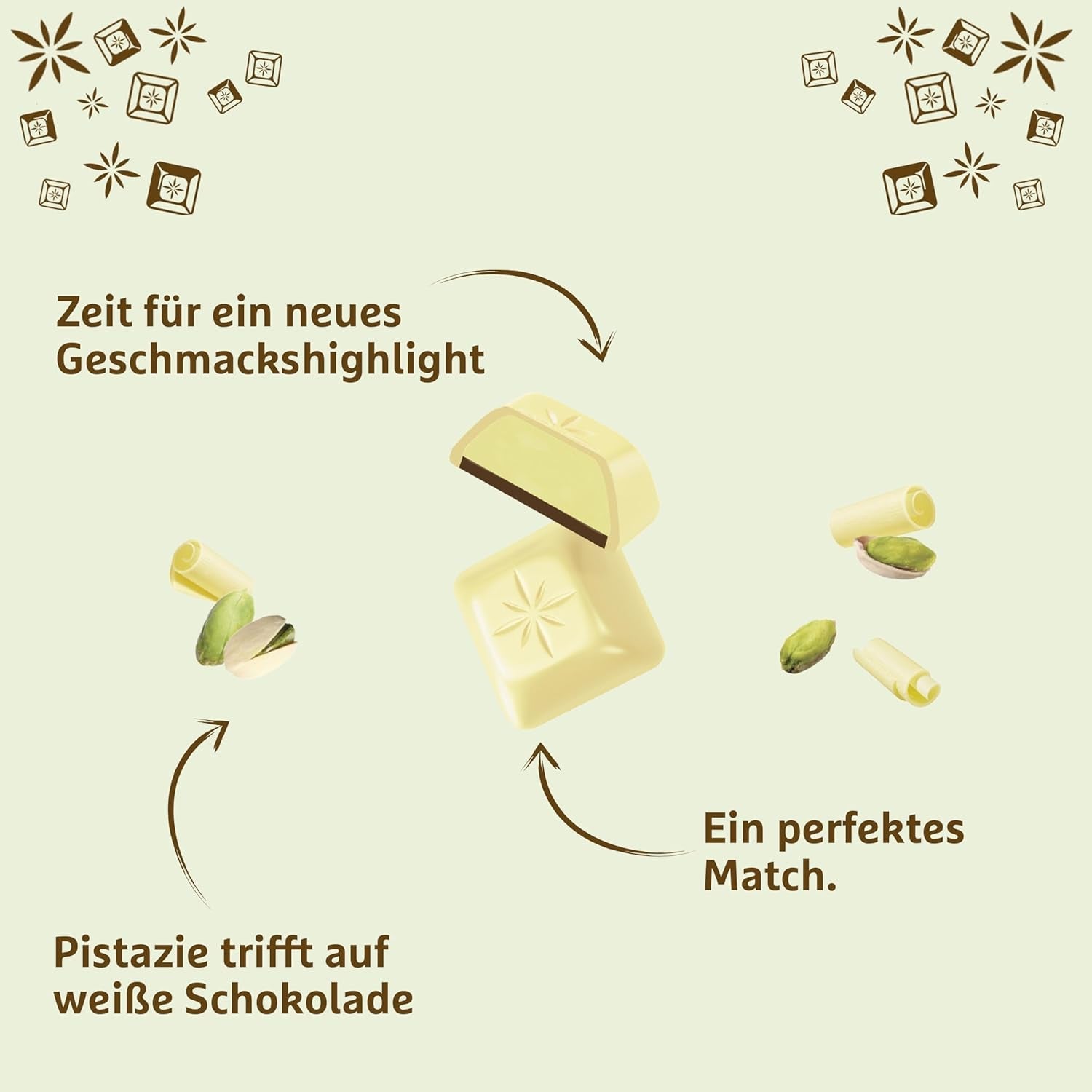 Schogenten Witte Pistache | Witte chocolade met pistachecrèmevulling | 100 gram | Handig geportioneerd (pak van 3)