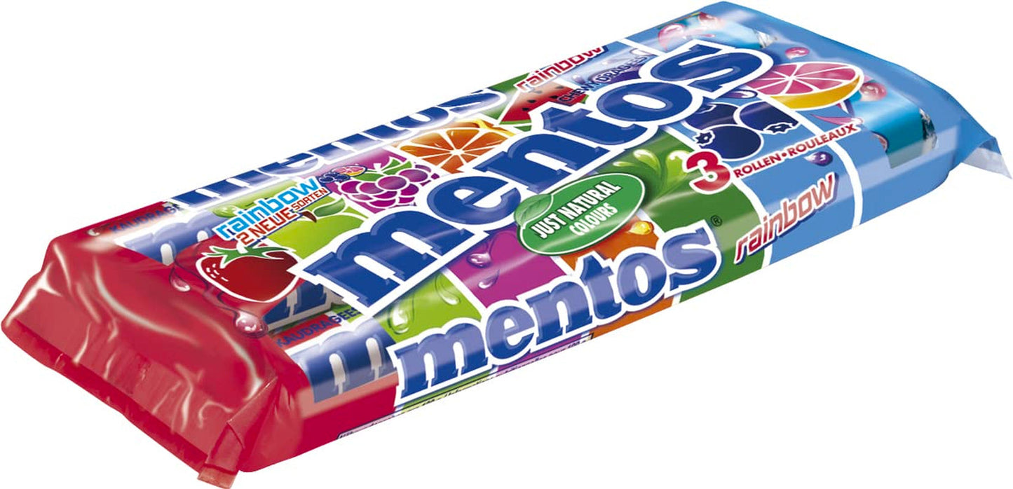 Mentos Fruit Dragees Sinaasappel Citroen Aardbei Taaie Snoepjes Met Fruitsmaak (3 Rollen), Veganistisch (Pack van 3)