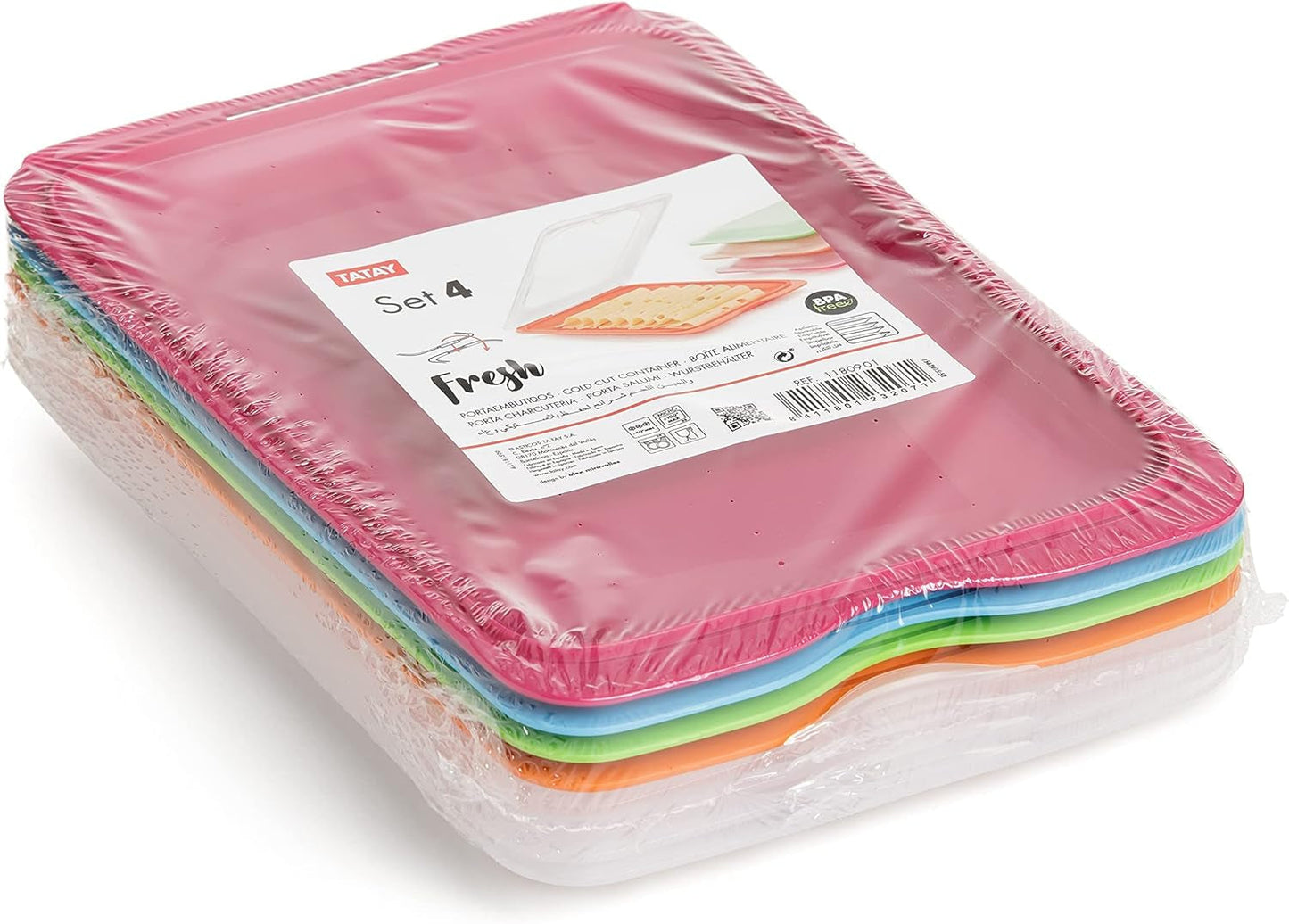 TATAY Fresh Slicer Box Set van 4, BPA-vrij, herbruikbaar, stapelbaar, vaatwasser en MWO, willekeurige kleuren. Afmetingen 17 cm x 3,2 cm x 25,2 cm Naty Shop voedselbewaardozen