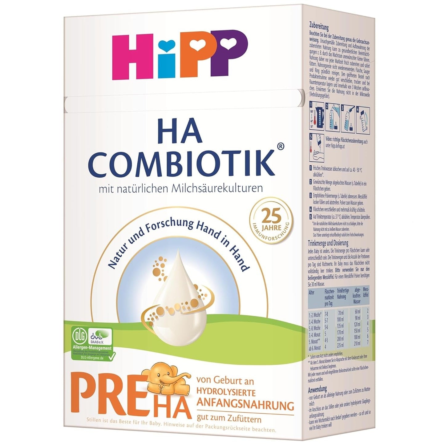 HiPP PRE HA Combiotik (4 x 600 g), gehydrolyseerde melkpoederformule voor zuigelingen vanaf de geboorte, met natuurlijke melkzuurculturen, voor gevoelige immuunsystemen