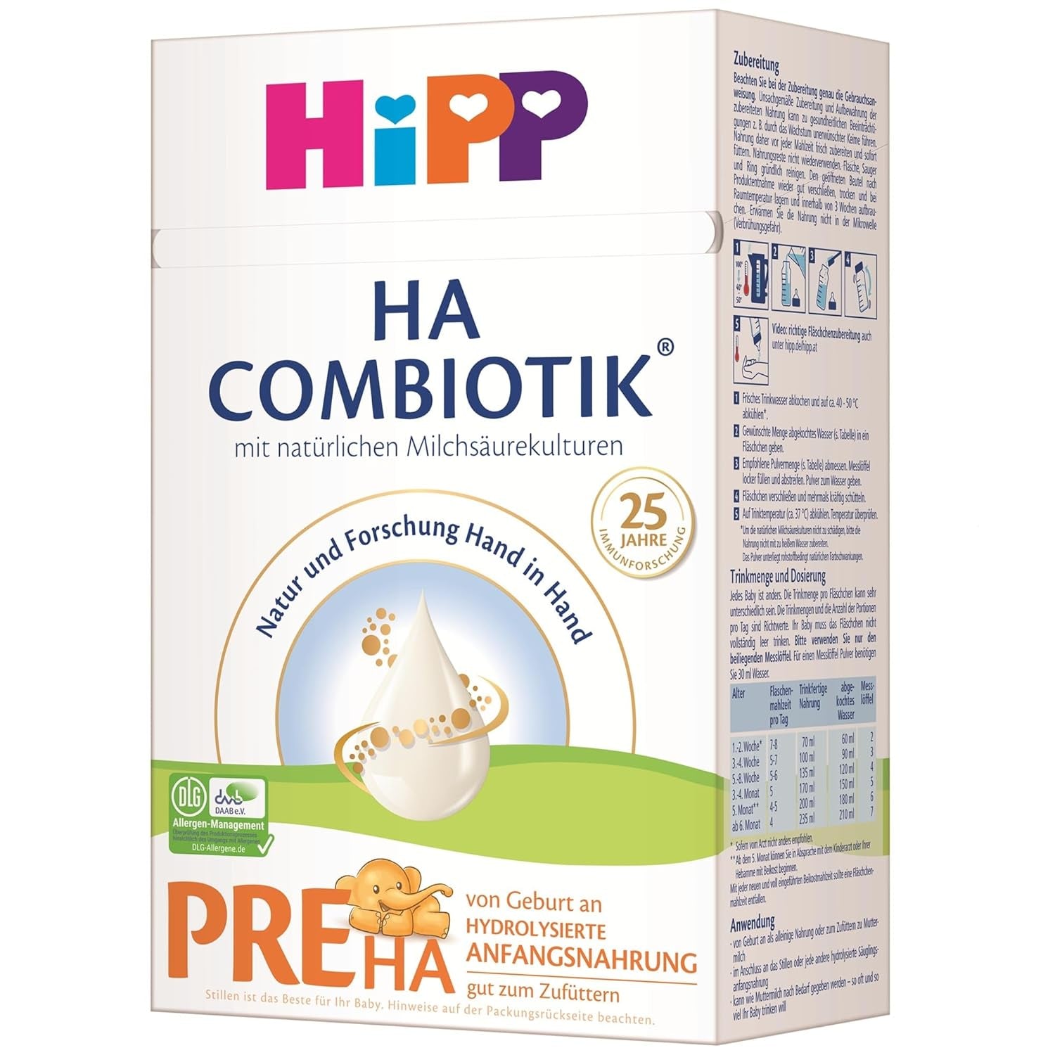 HiPP PRE HA Combiotik (4 x 600 g), gehydrolyseerde melkpoederformule voor zuigelingen vanaf de geboorte, met natuurlijke melkzuurculturen, voor gevoelige immuunsystemen