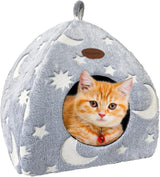 Katzenhöhle Plüsch Katzenhaus met wasbarem Kissen Faltbare Katzenzelt Höhle met handvat Weiches en Warmes Katzenbett für Drinnen 33x33x35cm