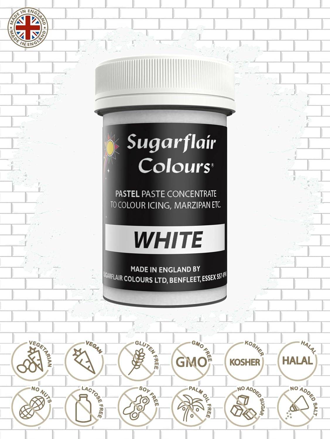 Sugarflair witte voedingskleurstof voor pasta, voedingskleurstof voor pasta, fondant en marsepein, pastakleuring - 25g