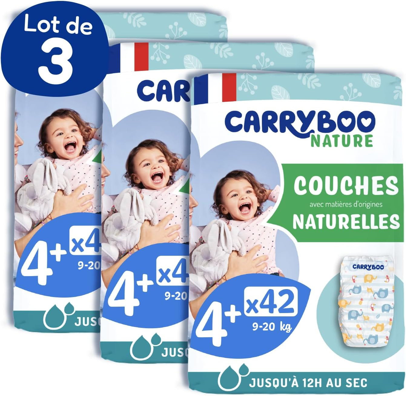- Luiermaat 4+ 9-20 kg – Ökologische Babywaidern – natürliche Babypflege, hypoallergeen, ohne Parfüm und auslaufsicher – hermestellung in Frankreich – 126 wegwerpluiers – 1 maand