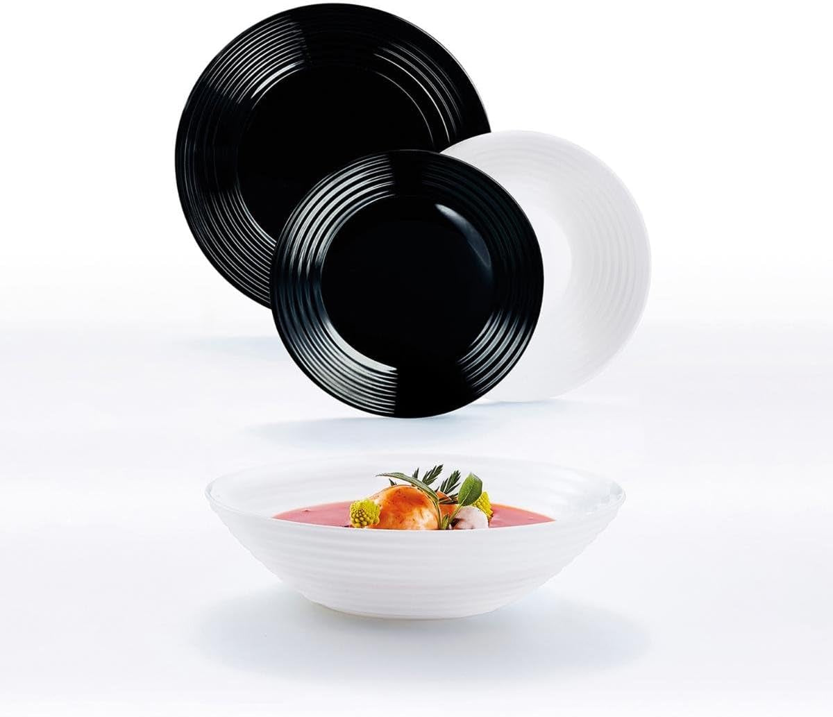 Harena N&b Glasgeschirr, 18-teilig, voor 6 personen, wit en zwart