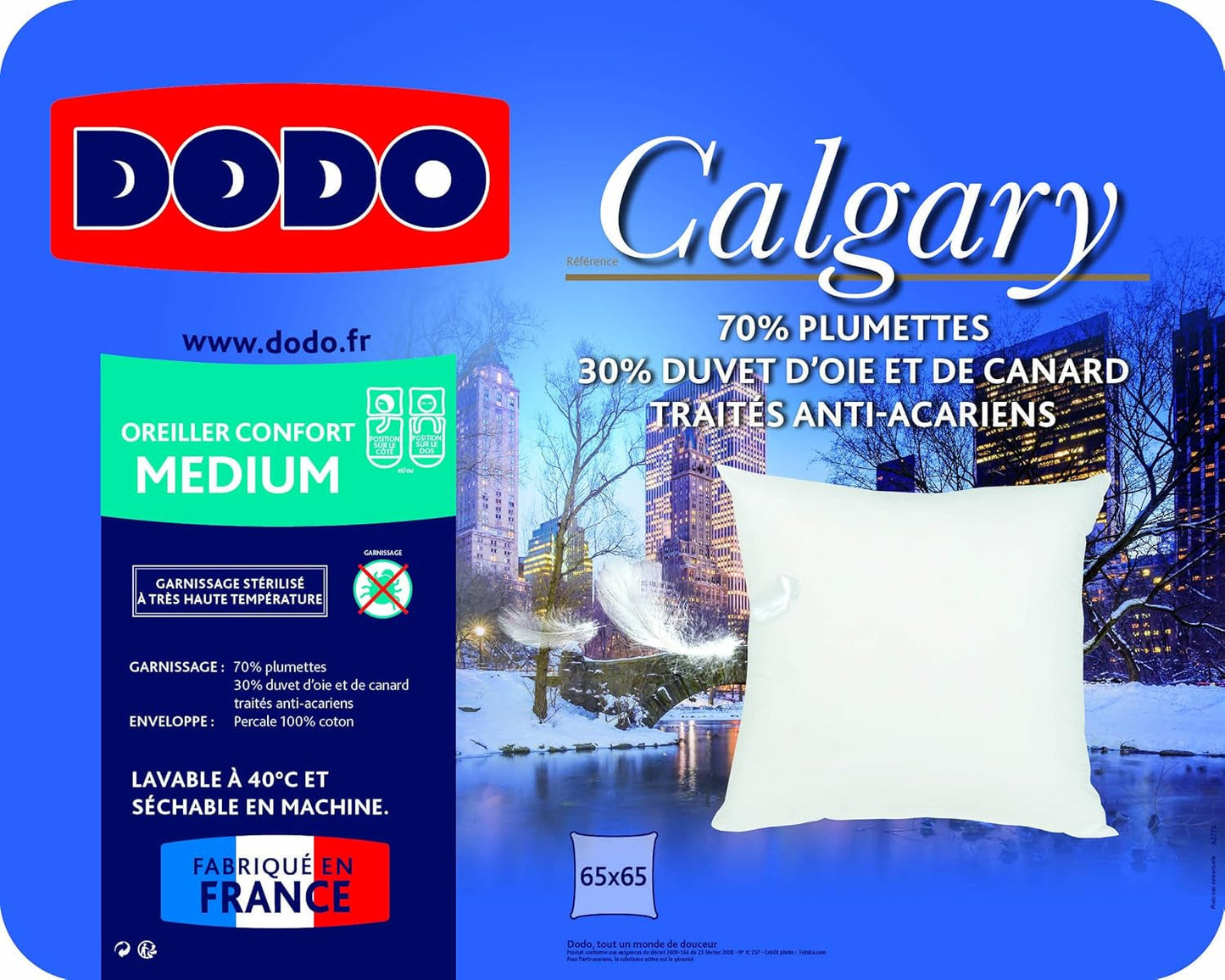 DODO 64476 Calgary Kussen, Dons/Gans & Eendenleer, 65 X 65 cm, Wit Naty Shop Standaard Kussens
