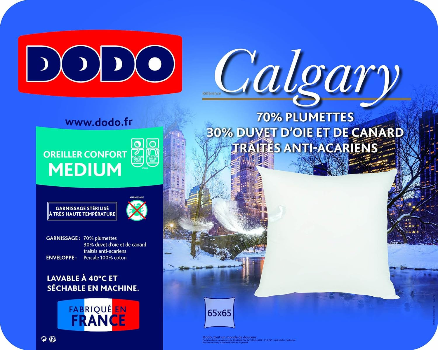 DODO 64476 Calgary Kussen, Dons/Gans & Eendenleer, 65 X 65 cm, Wit Naty Shop Standaard Kussens