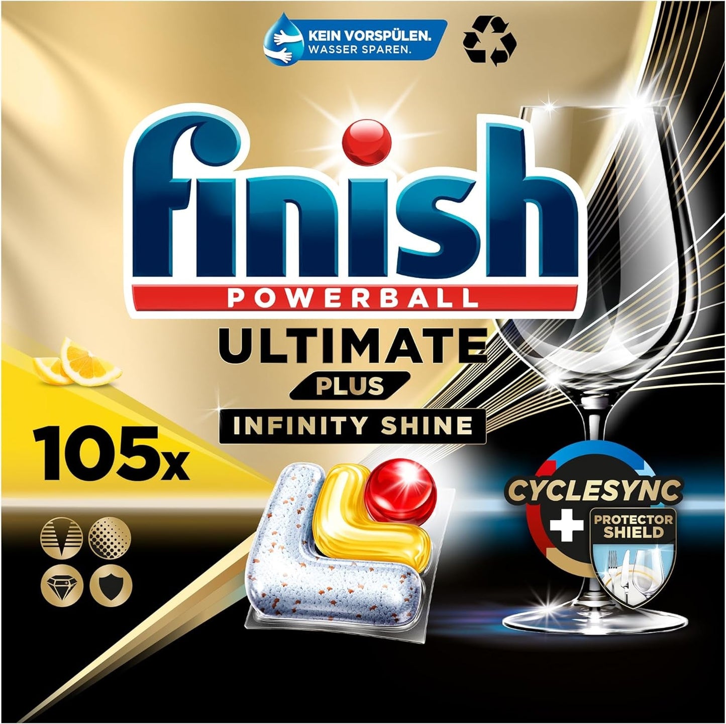 Finish Ultimate plus Infinity Shine Citrus Dishwasher Tabs - Tabletten voor vaatwasser, intensieve reiniging - 105 capsules, citroen Naty Shop