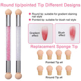 2 Stück Nail Art Rendering-Werkzeuge Doppelter Kopf, Sponge Brush Applicator Inkl 8 Ersatzköpfe, Nail Art Schwamm en Tupfpinsel (Weiß, Rosa)