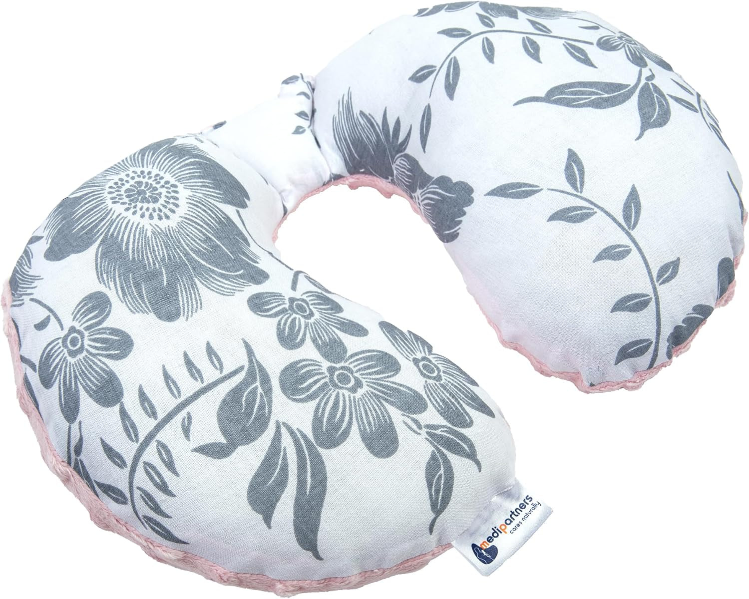 Medi Partners Baby Nekkussen Neksteun 100% Katoen / Minky Baby Nekkussen voor Auto Kinderwagen Reizen Reizen Slaap Nekkussen Snooze Roll (REH met Grijze Minky) Cervicale Orthopedische Kussens Naty Shop Berry met Roze Minky