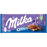 Milka Oreo – Alpenmelkchocolade gevuld met knapperige stukjes Oreo-koekjes en zachte vanillecrème – 100g