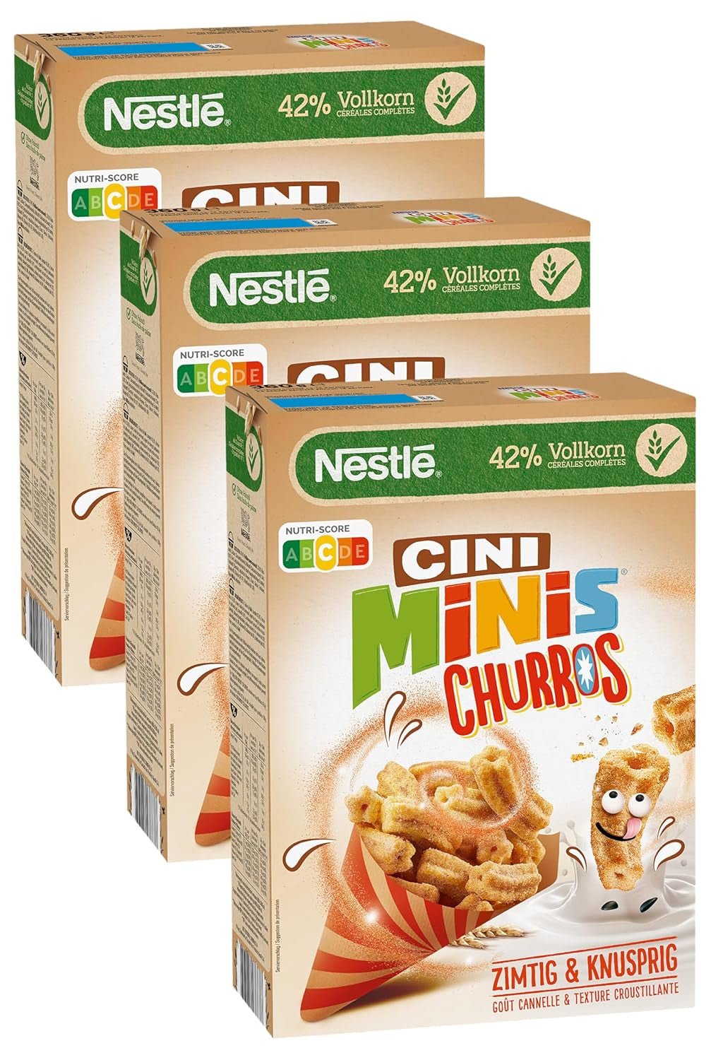 Churros ontbijtgranen met 42% volkoren inhoud, 3 stuks (1x360g)