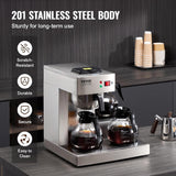 VEVOR Commerciële filter-espressomachine met 12 kopjes, 3 glazen karaffen en 3 verwarmingsplaten, roestvrijstalen espressomachine met automatische watertoevoer voor restaurant, kantoor, koffiebar