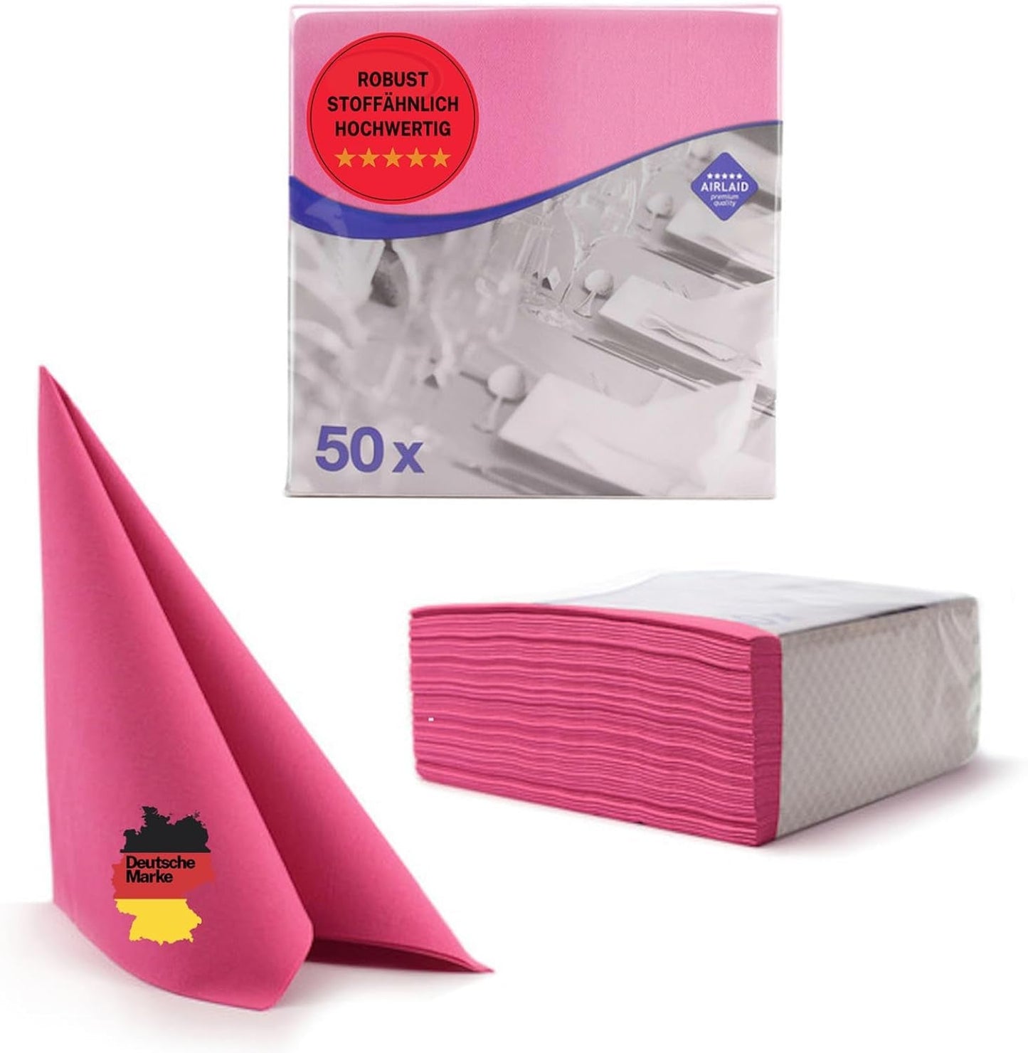 50 Aroba Airlaid Servetten Textiel Look 19 KLEUREN 40X40 Cm 1/4 vouw Hoge kwaliteit Textiel Look Bruiloft Servetten voor Jubilea Hotel Catering Feestdagen Kerst Bruiloft Roze