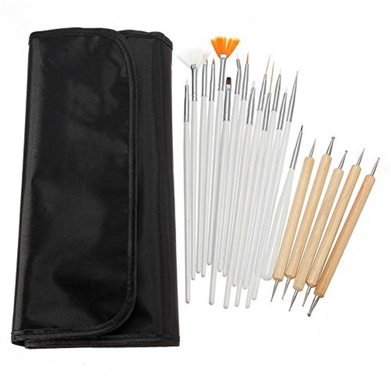 ® 20 x professionele nagelborstels, gel, verfborstels, kunstenaarsborstels, Franse nagelborstelset, gereedschapsset met puntige punt, voor nagelontwerp, schilderen, stippenpatroon, enz., met tas