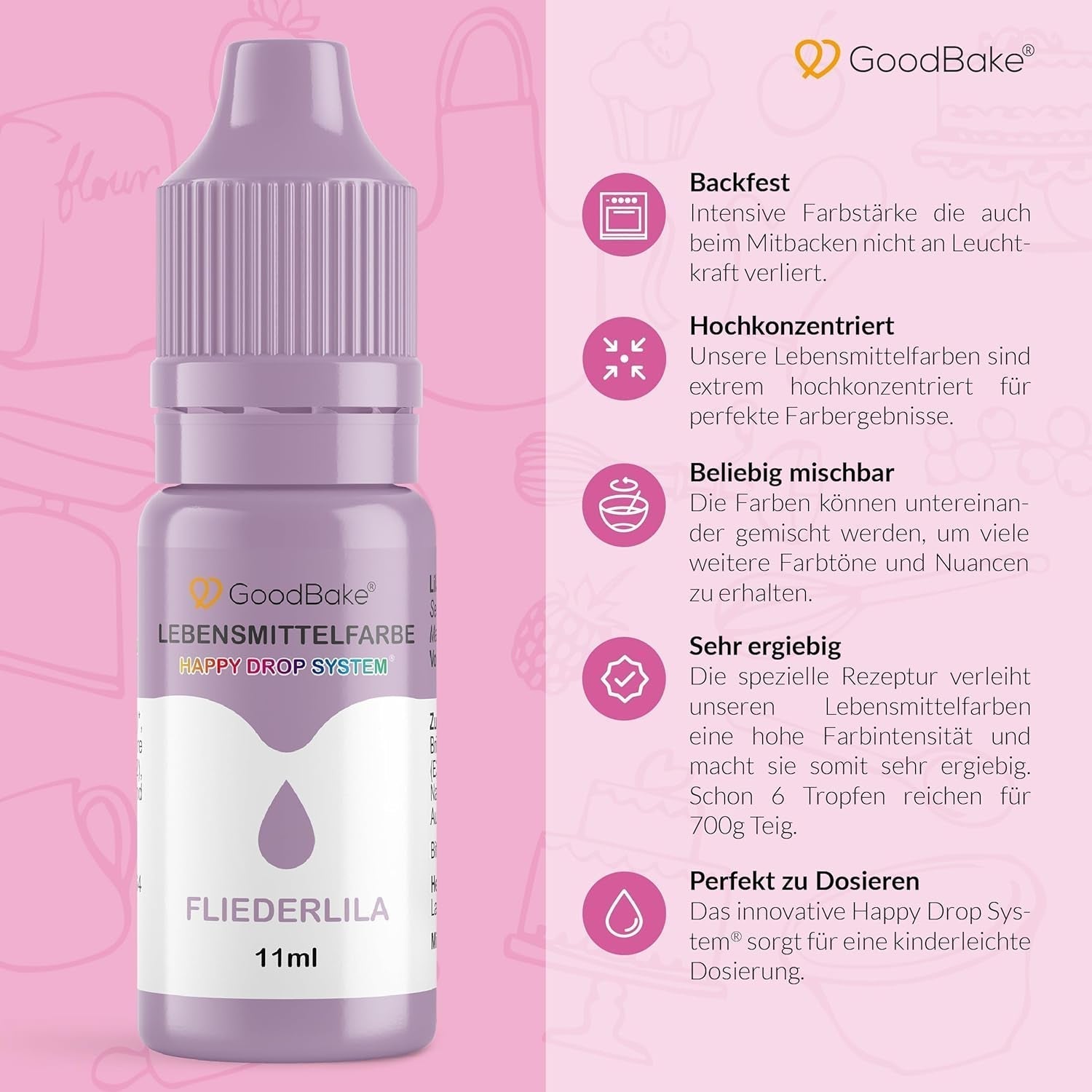 Goodbake Pastel Lilac Food Colour (11ml) - Hoge dosis Food Colour - Voor het kleuren van taarten, fondant, botercrème, macarons, drankjes, slijm en vele andere items. 100% veganistisch
