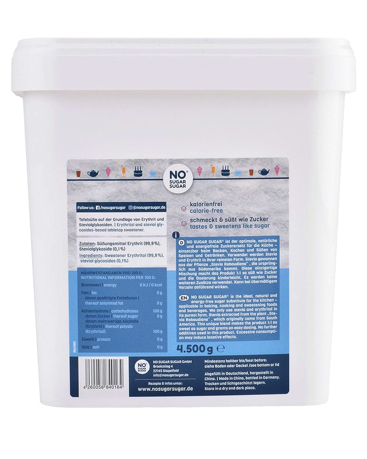 GEEN SUIKER, Erythritol + Stevia Natuurlijke suikervervanger zonder calorieën 1:1 zoetheid vergeleken met suiker, zonder smaak, 4,5 Kg Zoetstoffen Naty Shop