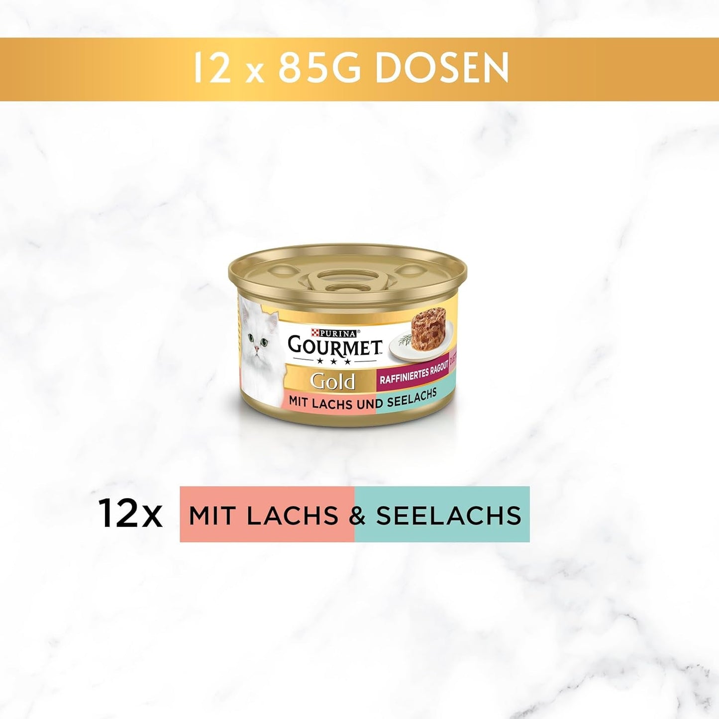 Gourmet Gold Verfijnde Ragout Duetto Zalm & Gele Kabeljauw Nat Kattenvoer 12 Stuks (12 x 85g)