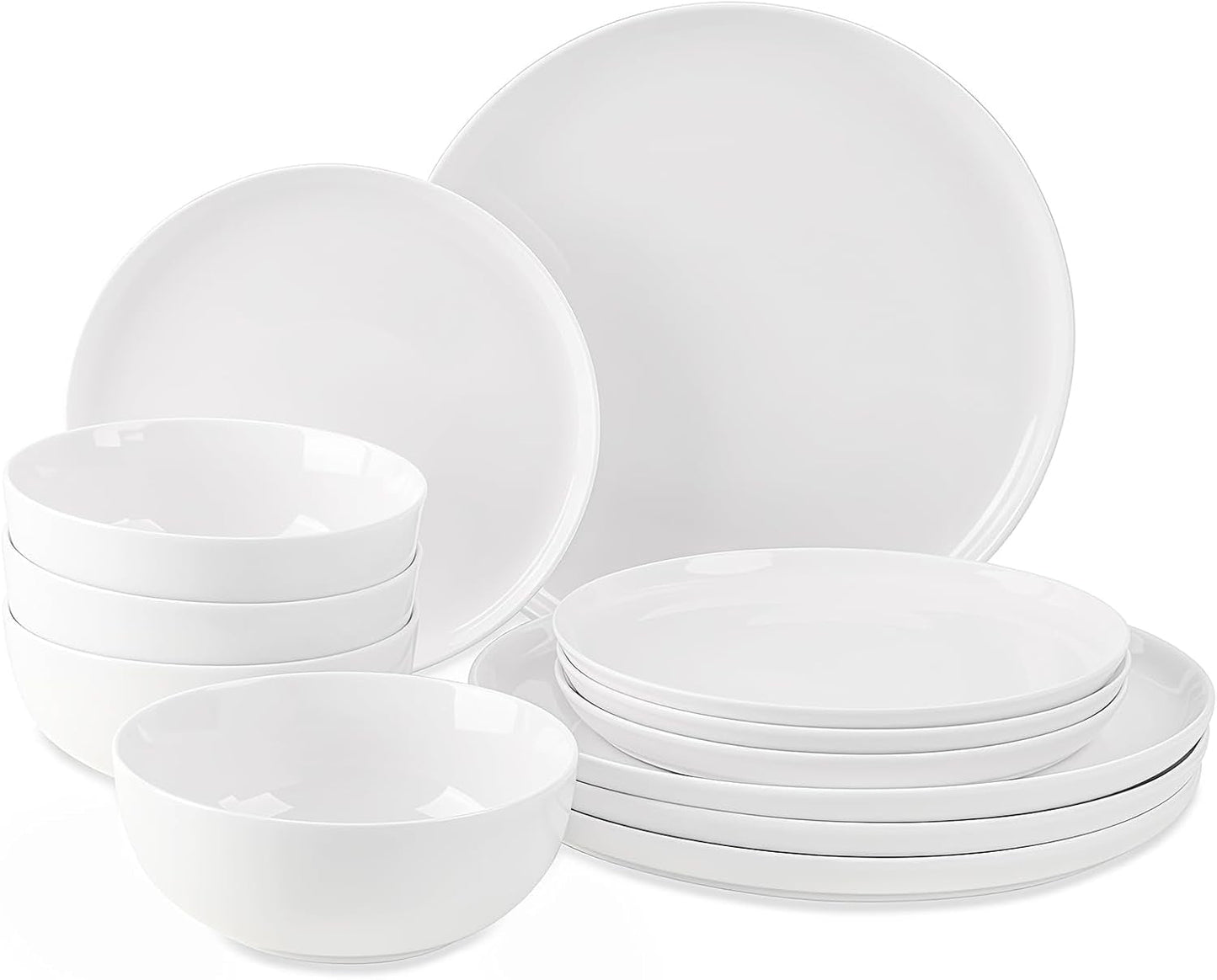 12-delige serviesset, porseleinen serviesset voor 4 personen, witte serviesset met borden, dessertborden en ontbijtgranenschalen