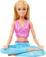 Barbie Made-to-Move pop met blond haar, afneembaar roze sporttopje en blauwe yogabroek, 22 gewrichten, HRH27, [Multicolor]