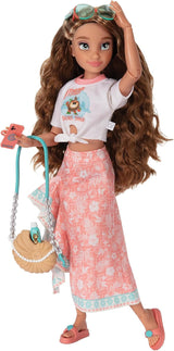 Vaiana-pop met accessoires, 29 cm, 13 scharnierpunten, officieel gelicentieerd door Jakks Pacific. Compleet met combineerbare accessoires en een sprankelende Mickey-ring!