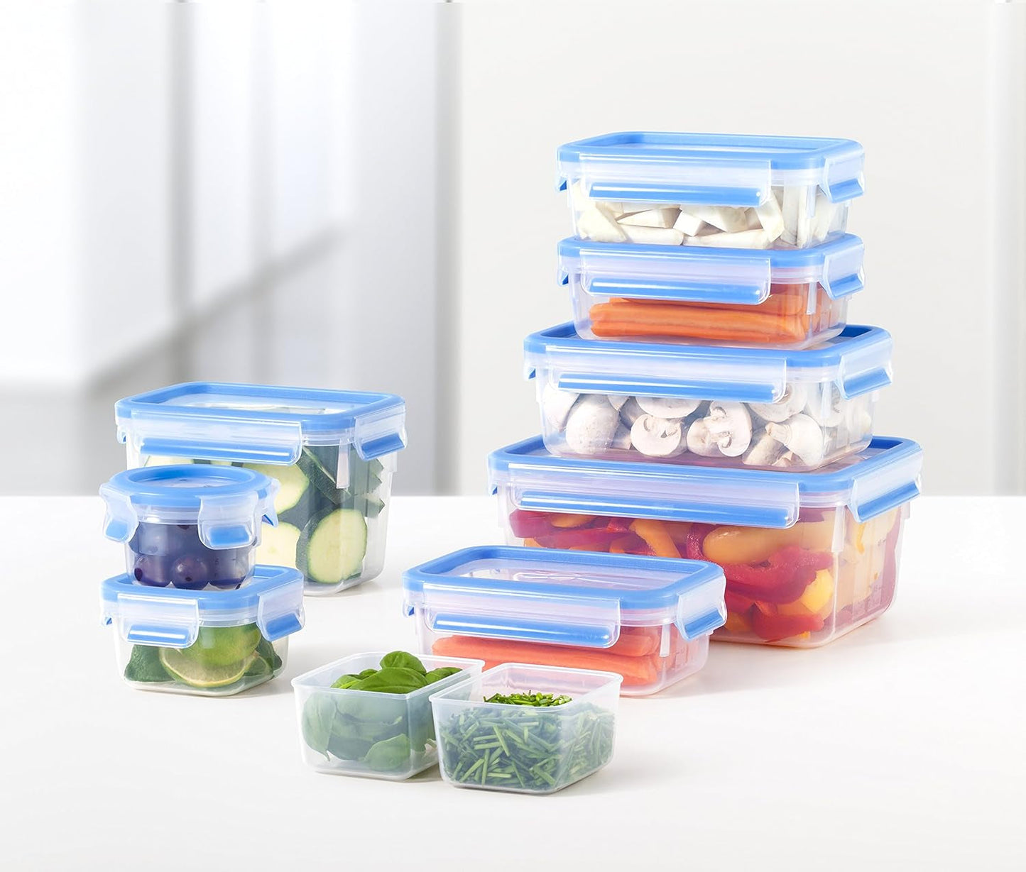 Emsa 515585 Voedselclip & Sluiting | 3-delige set | kunststof | transparant / groen | 0,55 / 1 / 2,2 liter Naty Shop voedselbewaardozen
