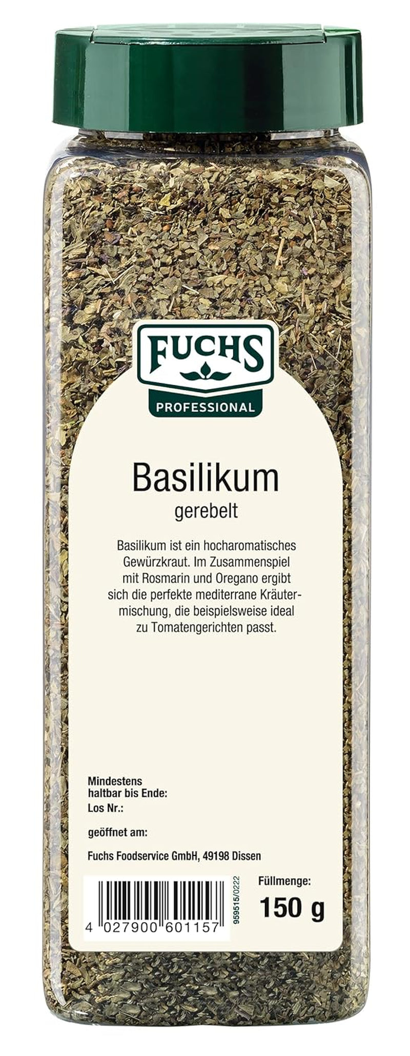 - Basilikum gerebelt | Mediterranes Gewürzkraut für Großverbraucher | Met praktische Streuaufsatz | 150 g grote streuer