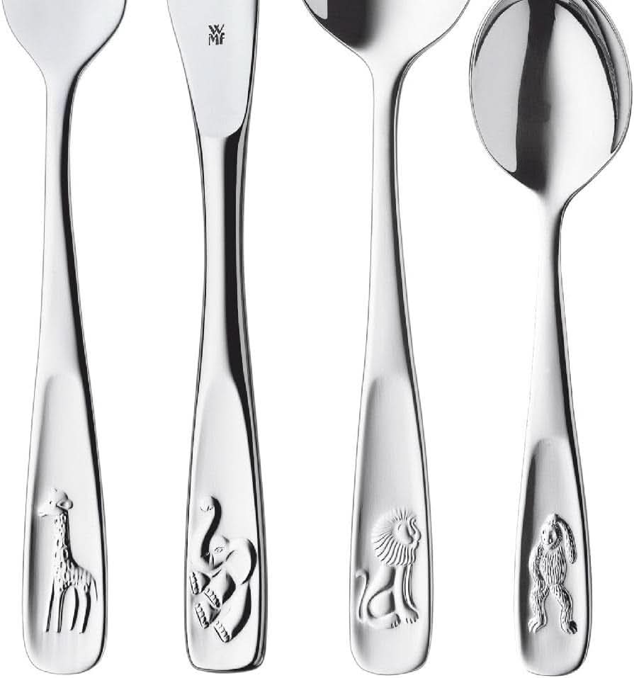 WMF Animals roestvrijstalen bestekset voor kinderen, 4-delig, gepolijst Cromargan Kitchen Naty Shop