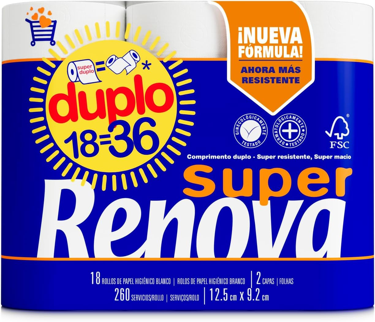 Renova dubbel toiletpapier, 18 rollen