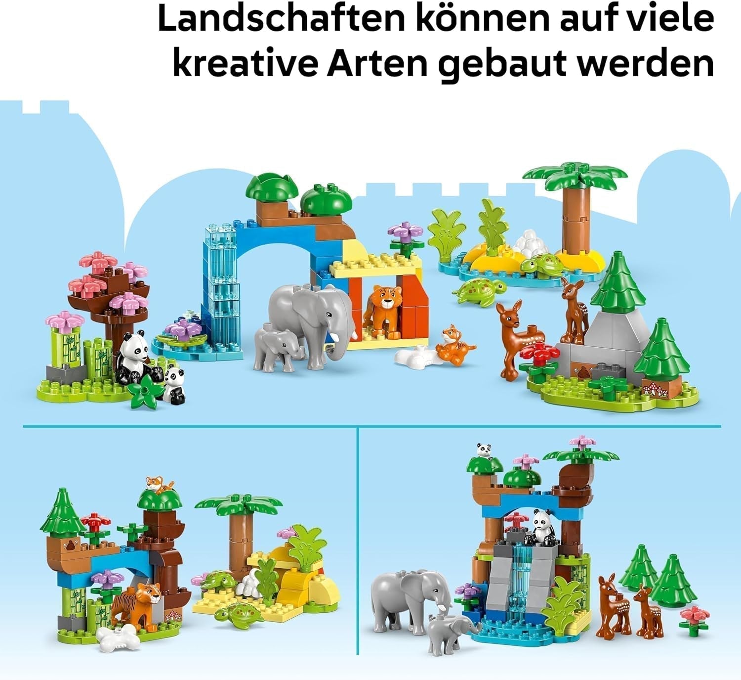 LEGO DUPLO Stad wilde dierenfamilies 3-in-1 set, educatief speelgoed voor peuters met schildpadden, tijgers, olifanten, herten, panda's, set voor kleuters vanaf 2 jaar, bouwspeelgoed met dierenfiguren 10446 Bouwsets Beuche den LEGO-Store