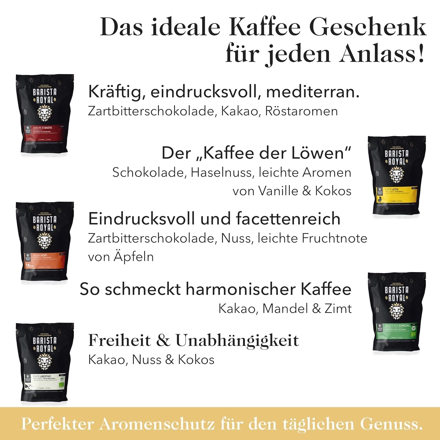 Proeverijset voor hele bonenkoffie 5 x 350 g | Ontdekkingspakket Koffiebonen in Giftset | Arabisch | Eerlijke handel | Veganistisch | Ideaal voor automatische espressomachines, filter-espressomachines, pour-over-espressomachines en French Presses | KONINKLIJKE BARISTA