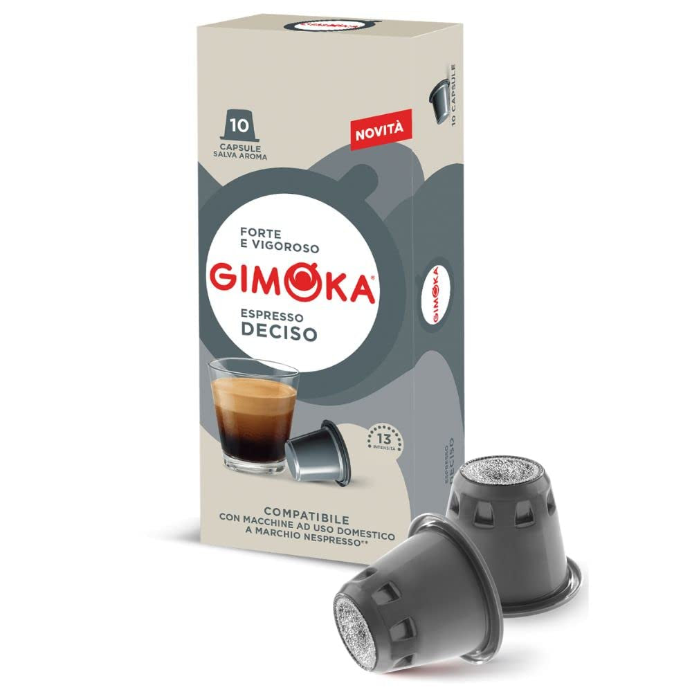 Gimoka Kaffeekapseln Espresso Deciso, Intensität 13/13-100 Kapsel - Compatibel met Nespresso* Haushalts-Espressomaschinen - 100 Stück (10 x 10 Getränke) - Hergestellt in Italien