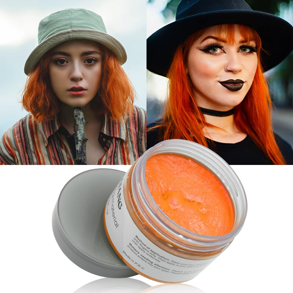 Tijdelijke haarkleur, styling haarkleur voor mannen vrouwen, pommade voor natuurlijk haar, haarverfwas voor feest, cosplay en Halloween, 4,23 oz (zilvergrijs) Naty Shop haarverf 8 oranje