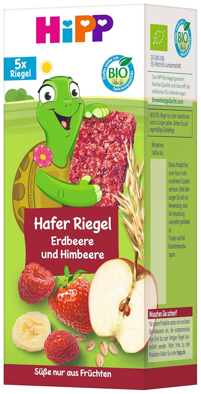 HiPP Schildpadhaverrepen met aardbeien en frambozen, vanaf 1 jaar, 8 x (5x20g)