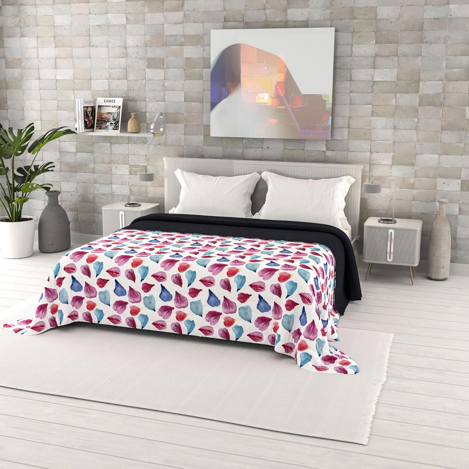 Zomerdekbed met fantasieprint, polyester vulling, Bloemblaadjes, 260X270Cm Quilts en quilts Naty Shop Bloemblaadjes 260X270Cm
