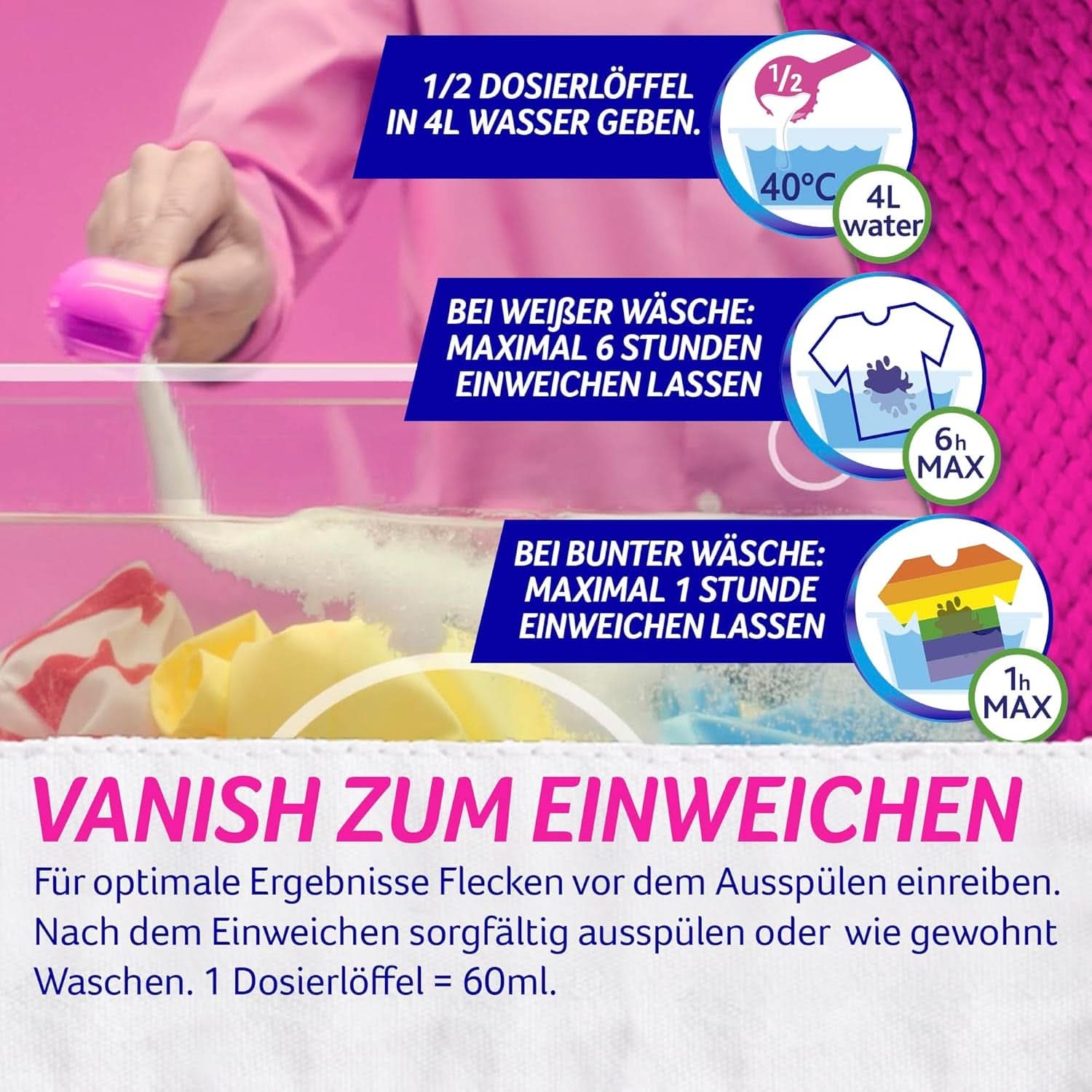 Vanish Oxi Action Poeder Roze - 1,125 Kg - chloorvrij vlekverwijderings- en wasverbeteringspoeder - voor gekleurde was Wasmiddelen Naty Shop