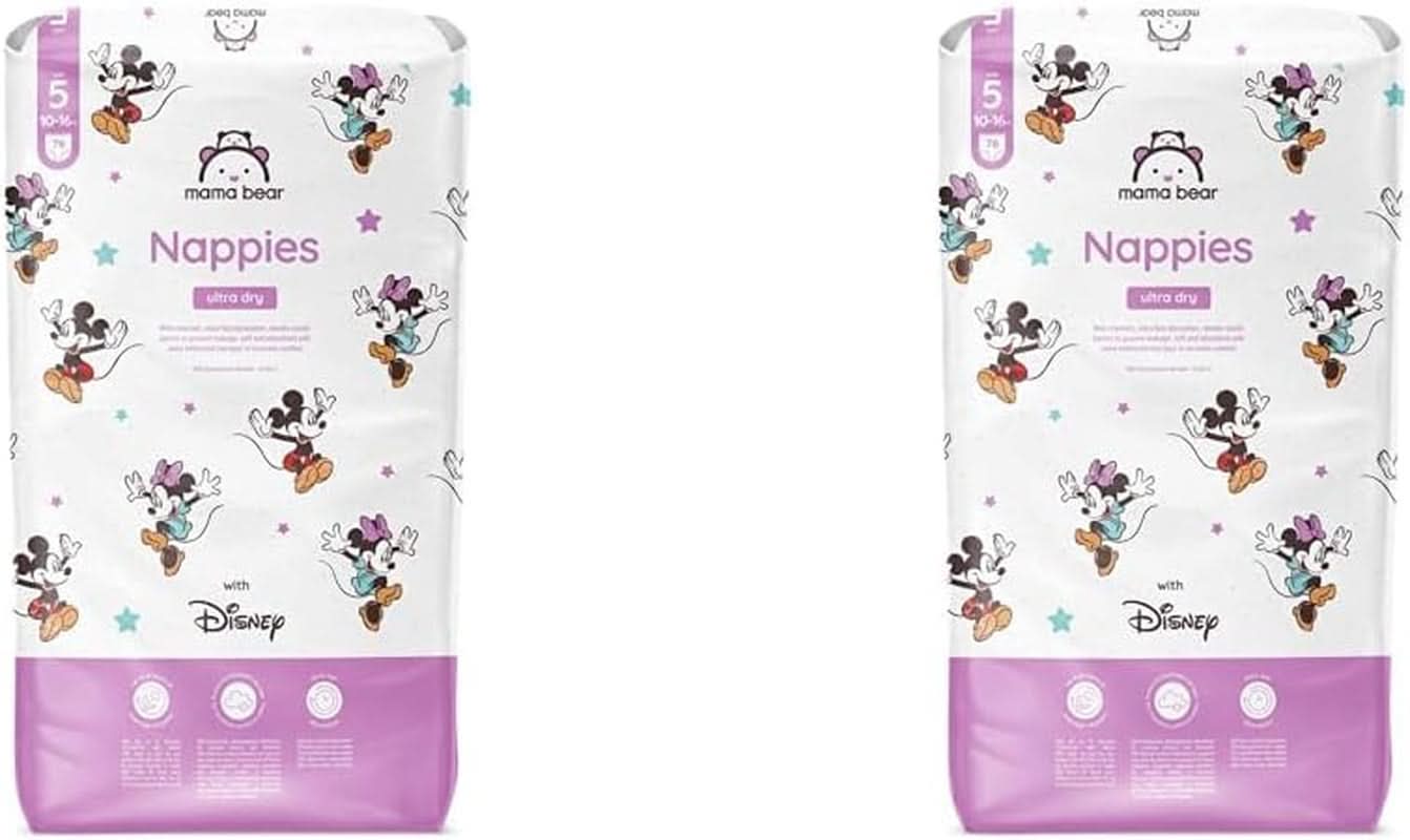 Mama Bear Disney Ultra Dry Luiers Maat 4 (8-14 kg), Wit, 84 stuks (1 pak) Naty Shop Maat 5 (10-16 kg) (2 stuks) Individuele verpakking