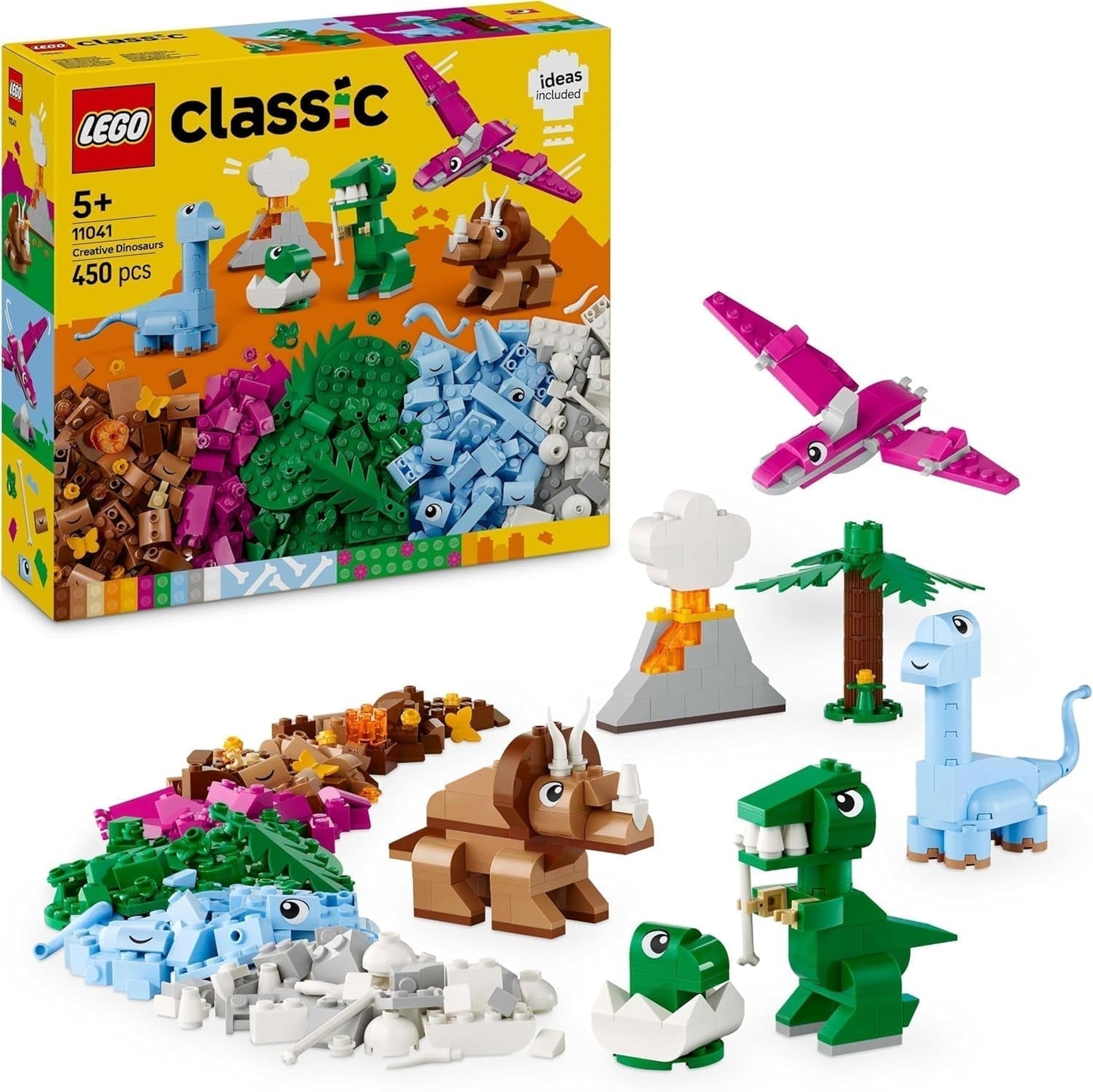 LEGO Classic Creatieve Dinosaurussen-bouwset met dierenfiguren en modellen gemaakt van stenen, fantasierijke speelervaring, cadeau voor 5-jarige jongens en meisjes, inclusief T.Rex en Triceratops 11041 Bouwsets Bekijk de LEGO-Store standaardtitel
