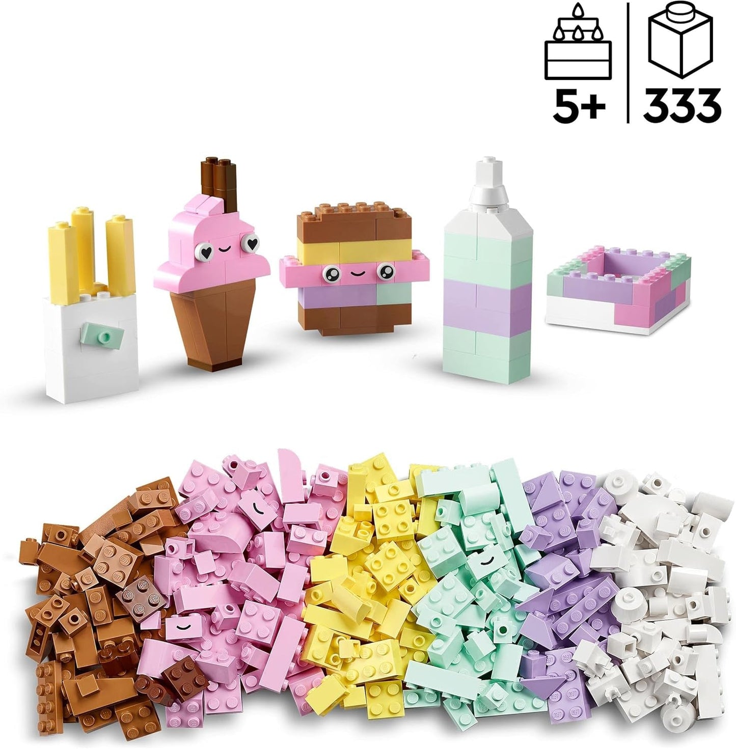 LEGO 11028 Klassieke pastelkleurige creatieve bouwset stenen doos, constructiespeelgoed voor meisjes en jongens vanaf 5 jaar met modellen; ijsje, dinosaurus, kat en meer Bouwsets Besuche den LEGO-Store