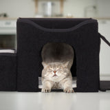 Relaxdays Katzenhöhle, opvouwbaar, 3 Liegeplätze, Katzenhaus mit Kratzfläche, HBT: 36,5x112x41 cm, Katzenversteck, schwarz