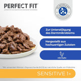 Natvoer voor katten Perfect Fit Sensitive 1+ met kip in saus, 12 zakjes, 12 x 85g - Premium natvoer voor gevoelige katten vanaf 1 jaar, zonder tarwe en soja, ter ondersteuning van de spijsvertering