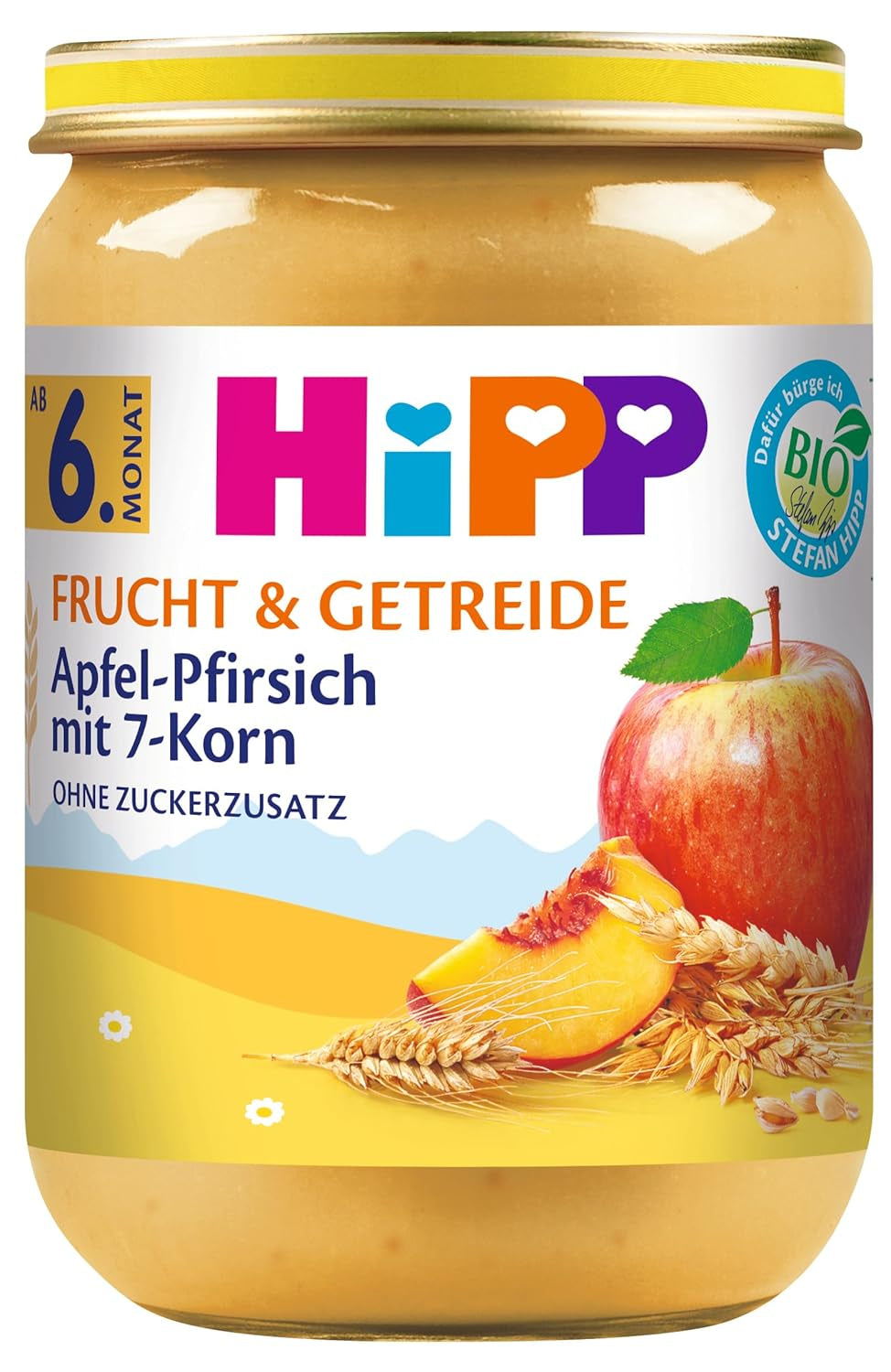 HiPP biologische groenten en granen met appel en perzik en 7 granen, verpakking van 6 (6 x 190 g)