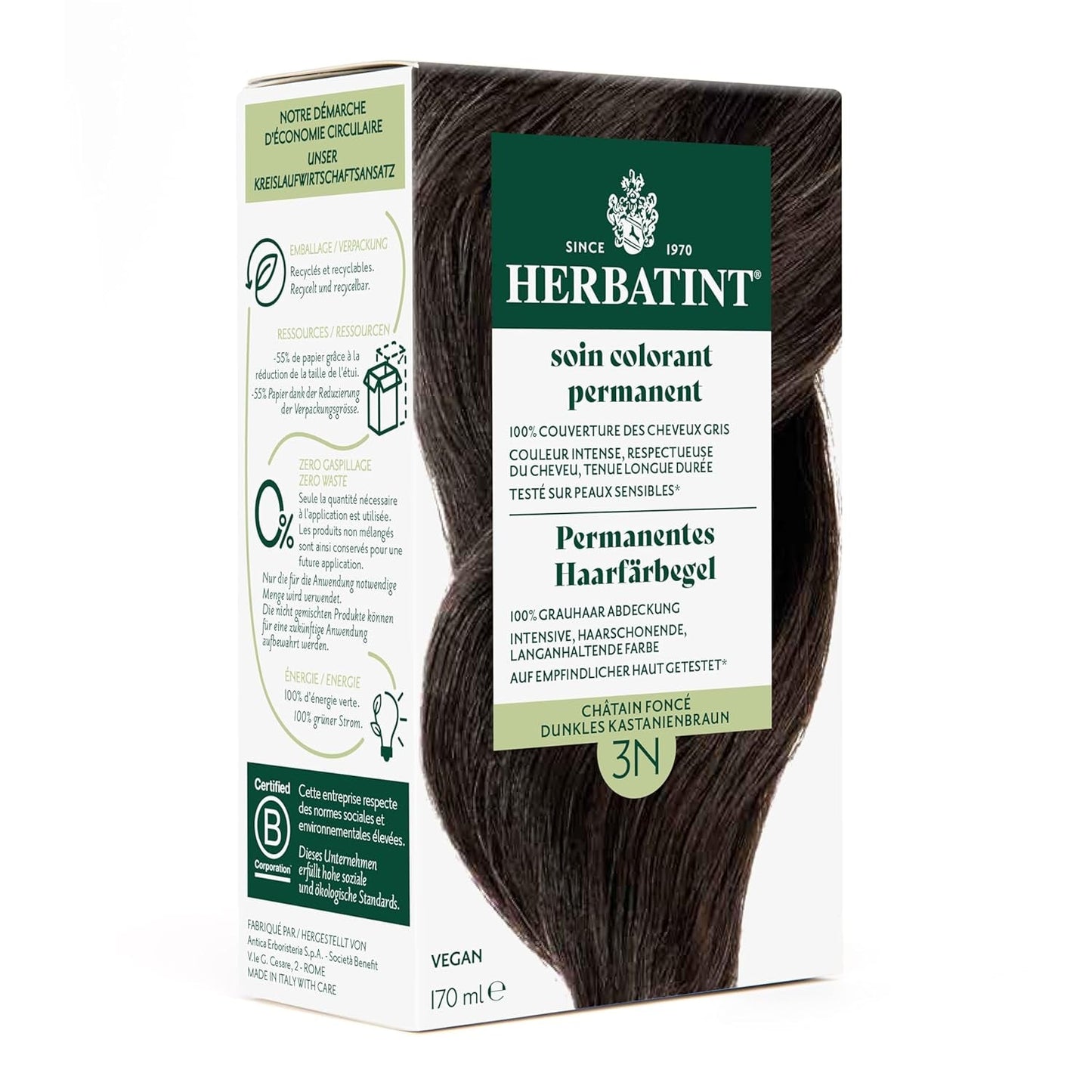 Permanente haarverfgel 6N donkerblond - 170 ml I Ammoniakvrij, 100% dekking van grijs haar I Getest op gevoelige huid, met 8 plantenextracten Haarverf Naty Shop 3N Donker kastanje