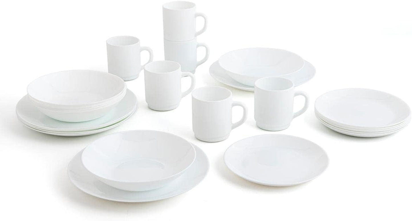 Witte serviesset voor 6, 24-delig, 6 dinerborden, 6 dinerborden, 6 dessertborden en 6 kopjes, veelkleurig, 24-delig