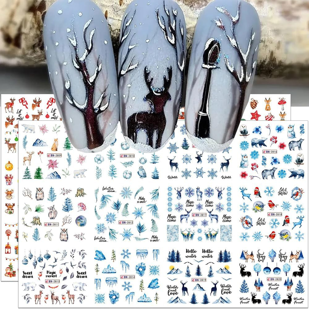 3D-kerstnagelstickers Zelfklevende wateroverdracht Kerstboom Sneeuwvlok Eland Pinguïn Kerstnagelkunst Winternagelontwerpen Kerststickers Nagelaccessoires