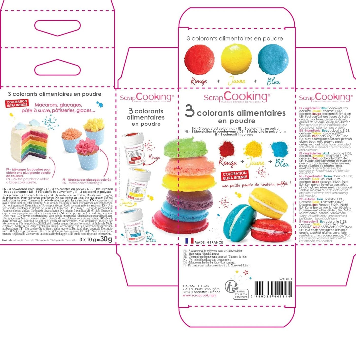 ScrapCooking, Set van 3 voedselkleurstoffen in poedervorm - rood, geel, blauw, 3 x 5 gram Naty Shop