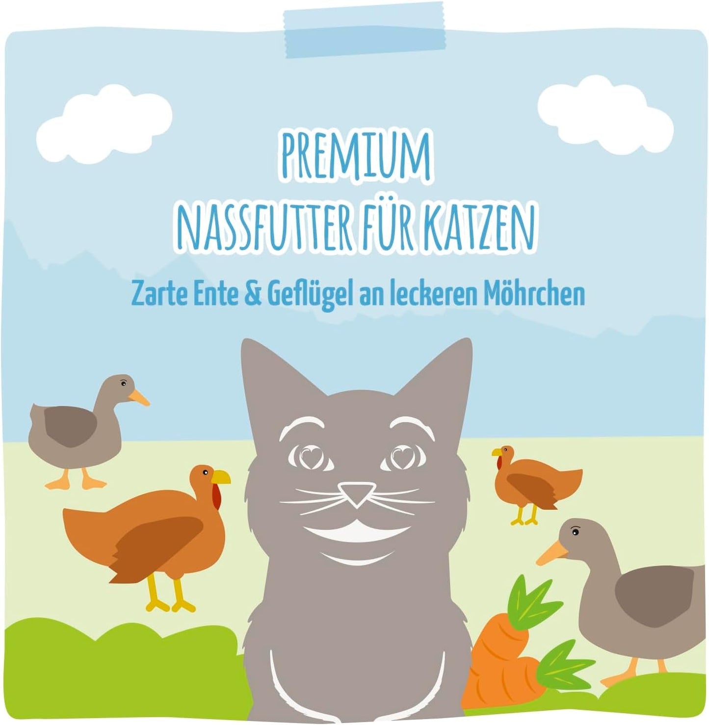 MjAMjAM - Premium natvoer voor katten - Malse eend en gevogelte met heerlijke wortelen, 1 pakje (1 x 400 g), graanvrij met extra vlees