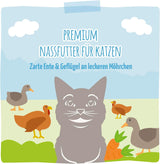 MjAMjAM - Premium natvoer voor katten - Malse eend en gevogelte met heerlijke wortelen, 1 pakje (1 x 400 g), graanvrij met extra vlees