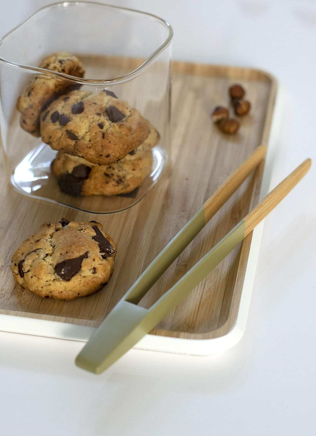 Set van 3 vierkante glazen containers met bamboe deksel-800ml, borosilicaatglas, bamboe, siliconen, naturel, 11 x 11 x 11 cm Voedselbewaardozen Naty Shop