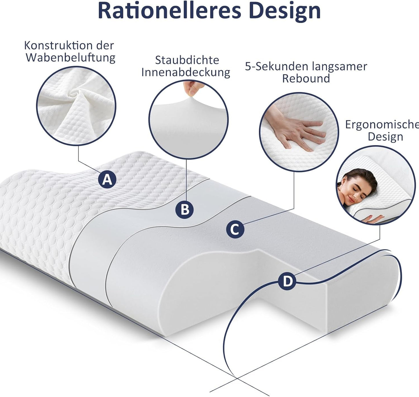 BedStory Memory Foam Kussen, in hoogte verstelbaar neksteunkussen, ergonomisch kussen, zijslaapkussen voor rug- en buikslapers (60x36x12/10cm)